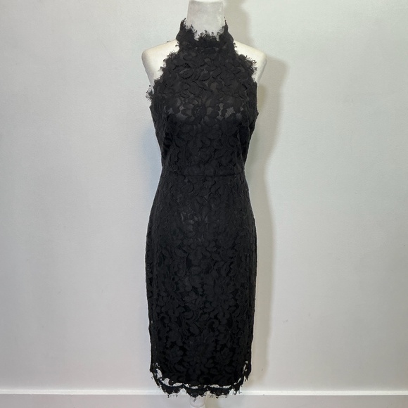 Eliza J Black Lace High Neck Sheath Midi Dress Size 4 - Picture 6 of 16